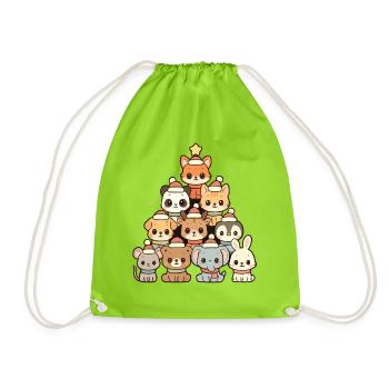 Weihnachtstiere Pyramide – Süße Xmas Tierfreunde - Turnbeutel - Neongrün - Vorne