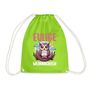Weihnachtsmann Eule Weihnachtszeit Weihnachts - Turnbeutel - Neongrün - Vorne