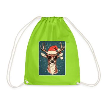 Reindeer Deer Antlers Reindeer Vintage Christmas - Drawstring Bag - neon green - Front