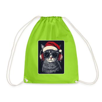 Coole DJ Katze mit Sonnenbrille Weihnachtsmütze - Turnbeutel - Neongrün - Vorne