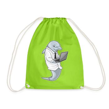 Dolphin Laptop - Drawstring Bag - neon green - Front