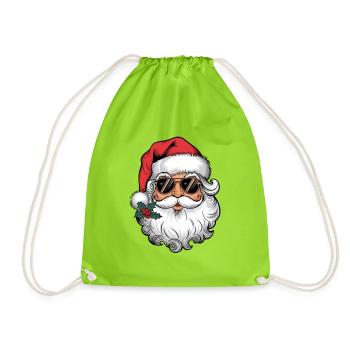 Santa with sunglasses and Christmas kiss - Drawstring Bag - neon green - Front