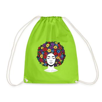 Flower Afro – Black History Melanin Pride - Drawstring Bag - neon green - Front