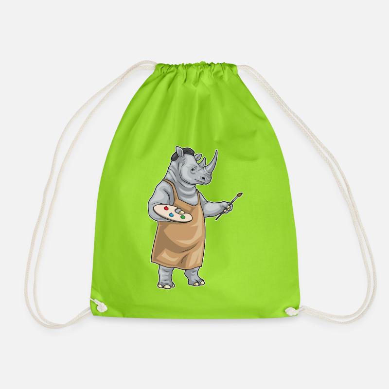 Rhinoceros Painter Brush Painting - Drawstring Bag - neon green