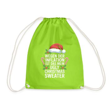 Inflation Joke Ugly Christmas Sweater - Drawstring Bag - neon green - Front