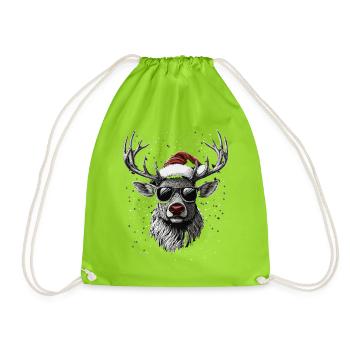 Renne avec un chapeau de Père Noël et des lunettes de soleil - Sac de sport léger - vert néon - Devant