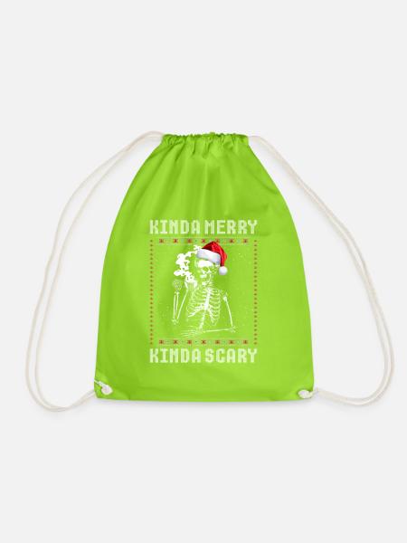 Kinda Merry Kinda Scary Women's Christmas Skeleton - Drawstring Bag - neon green