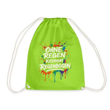 ohne regen regenbogen, spruch shirt bunt - Turnbeutel - Neongrün - Vorne