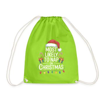 Most Likely to Nap on Christmas - Drawstring Bag - neon green - Front