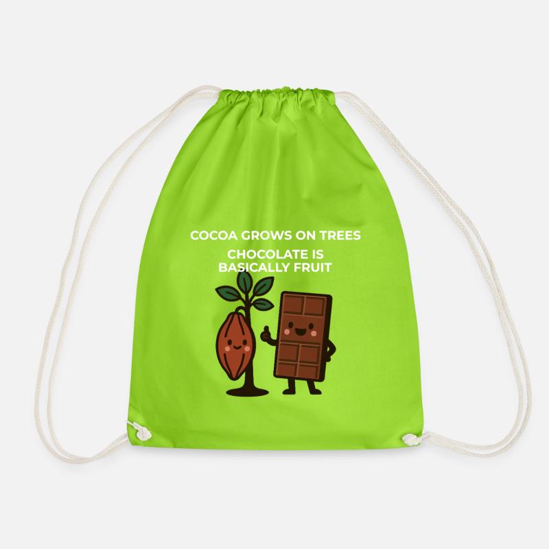 Chocolate is Fruit – Funny Cocoa Saying - Drawstring Bag - neon green