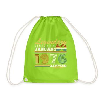 January 1976 Vintage Retro Birthday Gift - Drawstring Bag - neon green - Front