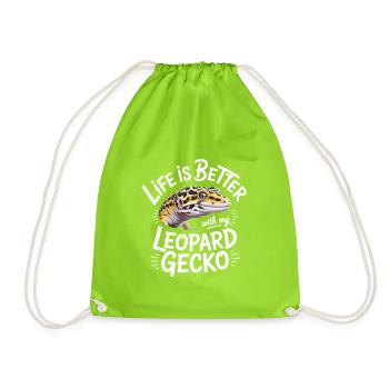Leopard Gecko Life is Better - Drawstring Bag - neon green - Front