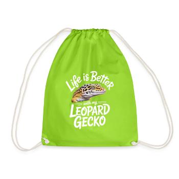 Life is Better with Leopard Gecko - Drawstring Bag - neon green - Front