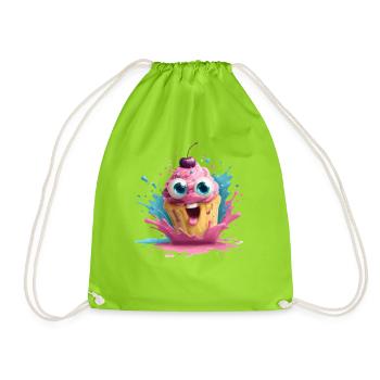 Colorful cupcake with face - Drawstring Bag - neon green - Front