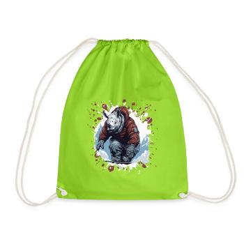 Rhino Snowboard - Drawstring Bag - neon green - Front