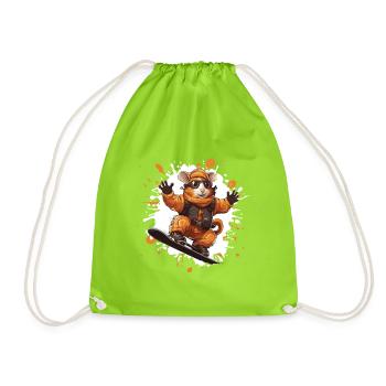 Hamster Snowboard - Drawstring Bag - neon green - Front