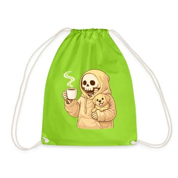 Cozy Skelett mit Hund – Warme Nähe - Turnbeutel - Neongrün - Vorne