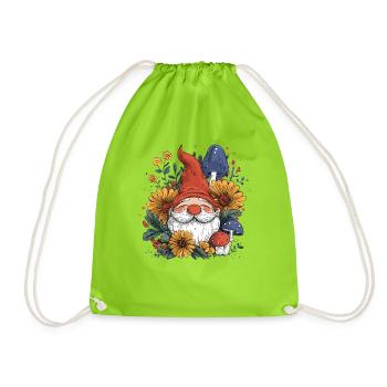 Nordic garden gnome in the blossom forest - Drawstring Bag - neon green - Front