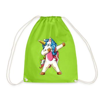 Dabbing Americorn Patriotic American Flag Unicorn - Drawstring Bag - neon green - Front