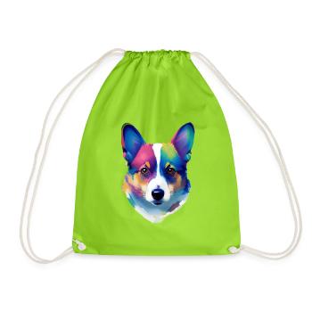 Pembroke Welsh Corgi Colorful Pop Art Dog - Drawstring Bag - neon green - Front