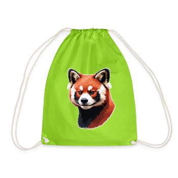 Red Panda Head – Digital Painting - Drawstring Bag - neon green - Front
