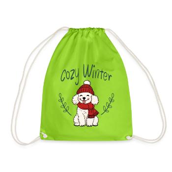 Cuddly winter dog with hat - Drawstring Bag - neon green - Front