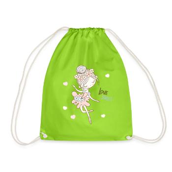 Love Ballet Cute Ballerina Illustration - Drawstring Bag - neon green - Front