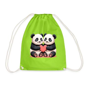 Panda Herzduo Kuschelzeit - Turnbeutel - Neongrün - Vorne