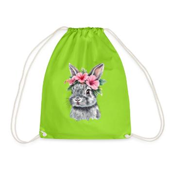 Rabbit with flower wreath - Drawstring Bag - neon green - Front
