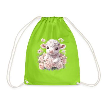 Tender lamb with rosary - Drawstring Bag - neon green - Front