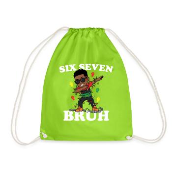 Six Seven Bruh Dabbing Juneteenth Boy Afro Boys - Drawstring Bag - neon green - Front