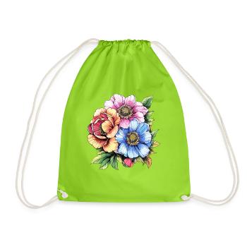 Farbige Blütenbouquet Illustration - Turnbeutel - Neongrün - Vorne
