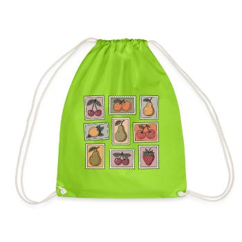 Pastel Fruit Stamp Pattern - Drawstring Bag - neon green - Front
