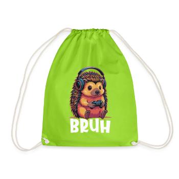 Gamer hedgehog with headphones - Drawstring Bag - neon green - Front