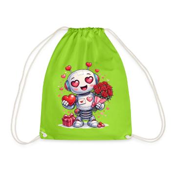Verliebter Roboter – Valentinstagsmotiv mit Herz - Turnbeutel - Neongrün - Vorne