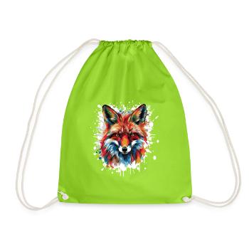 Watercolor Fox Head - Drawstring Bag - neon green - Front