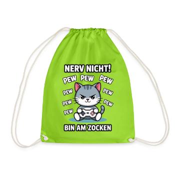 Nerv nicht bin am Zocken Gamer Katze Design - Turnbeutel - Neongrün - Vorne