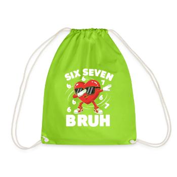 Six Seven Bruh Heart Cartoon - Turnbeutel - Neongrün - Vorne