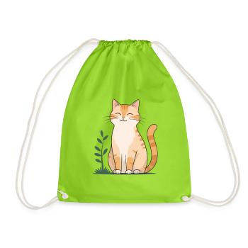 Cheerful Orange Cat in Green - Drawstring Bag - neon green - Front