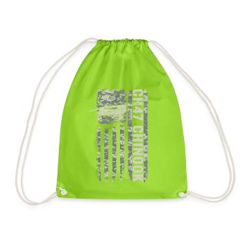 CH47 Chinook helicopter with American flag - Drawstring Bag - neon green - Front