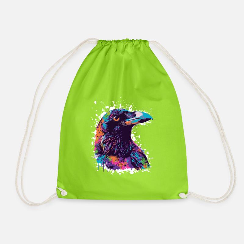 Rabe Tier Vogel - Turnbeutel - Neongrün