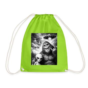 Bigfoot Alien Rocker, Rock Musik, Rock Hand, UFO - Turnbeutel - Neongrün - Vorne