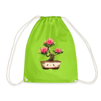 Kawaii Bonsai Blossom Friend - Drawstring Bag - neon green - Front