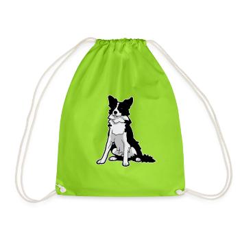 Border Collie Minimalist Line Art Dog Portrait - Drawstring Bag - neon green - Front