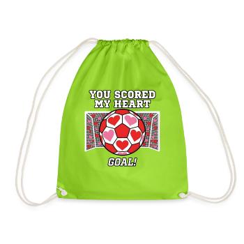 You Scored My Heart Goal Soccer Player Valentine - Drawstring Bag - neon green - Front