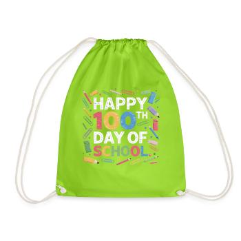 Hundredth School Day Anniversary - Drawstring Bag - neon green - Front