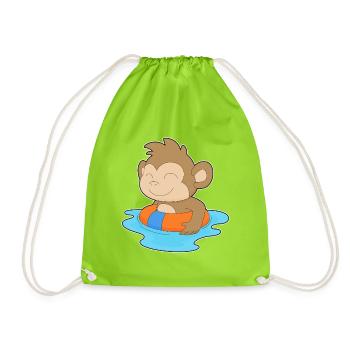 Affe Schwimmen Schwimmring Sommer - Turnbeutel - Neongrün - Vorne
