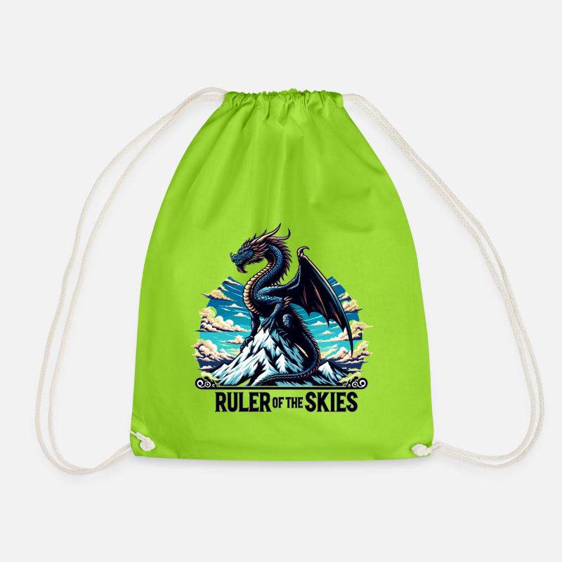 Dragon sky over mountain range - Drawstring Bag - neon green