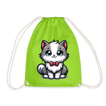 Petit chaton câlin avec nœud papillon rouge - Sac de sport léger - vert néon - Devant