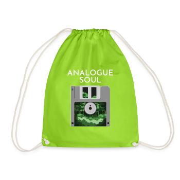 Old School Analog Floppy Disk Natural - Drawstring Bag - neon green - Front